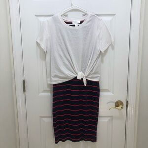 Motherhood Maternity Blue Red Stripped Dress. Size M